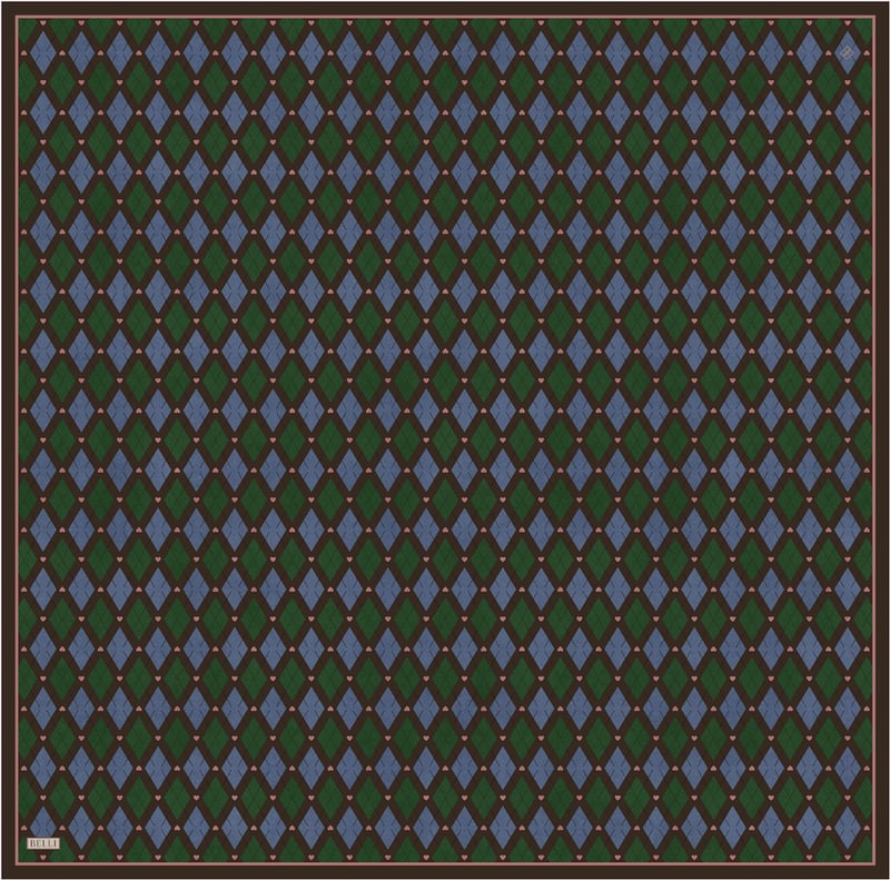 Yeşil Geometrik Desen %100 Twill İpek Eşarp 4408-82