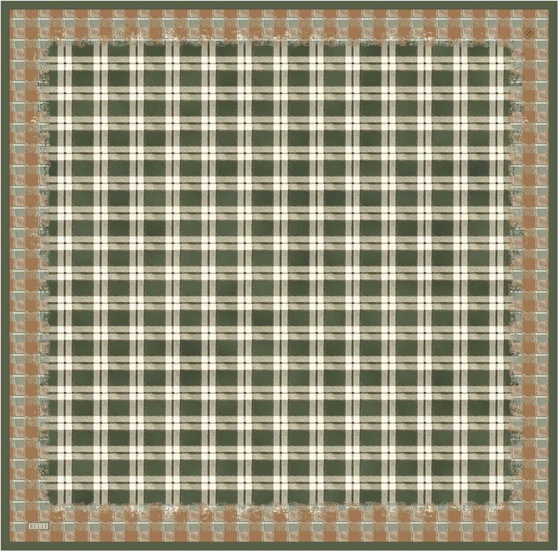 Yeşil Geometrik Desen %100 Twill İpek Eşarp 4421-51