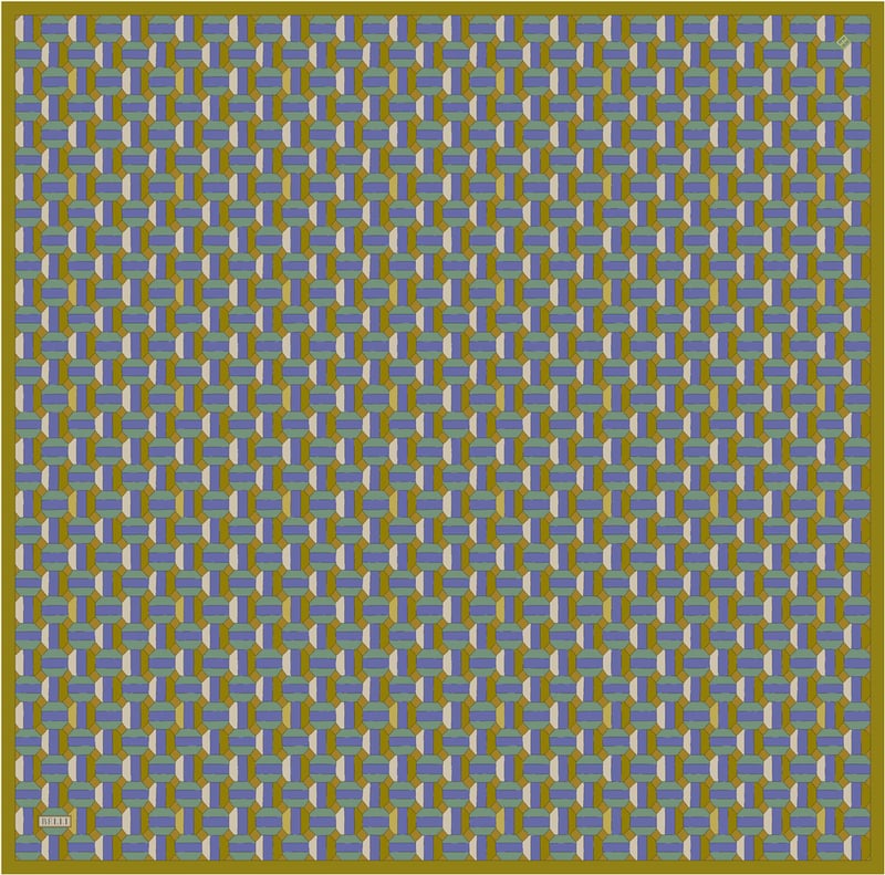 Yeşil Geometrik Desen %100 Twill İpek Eşarp 4407-80