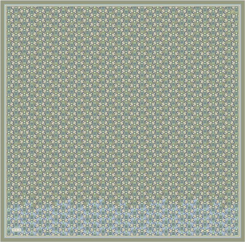 Yeşil Geometrik Desen %100 Twill İpek Eşarp 4403-82