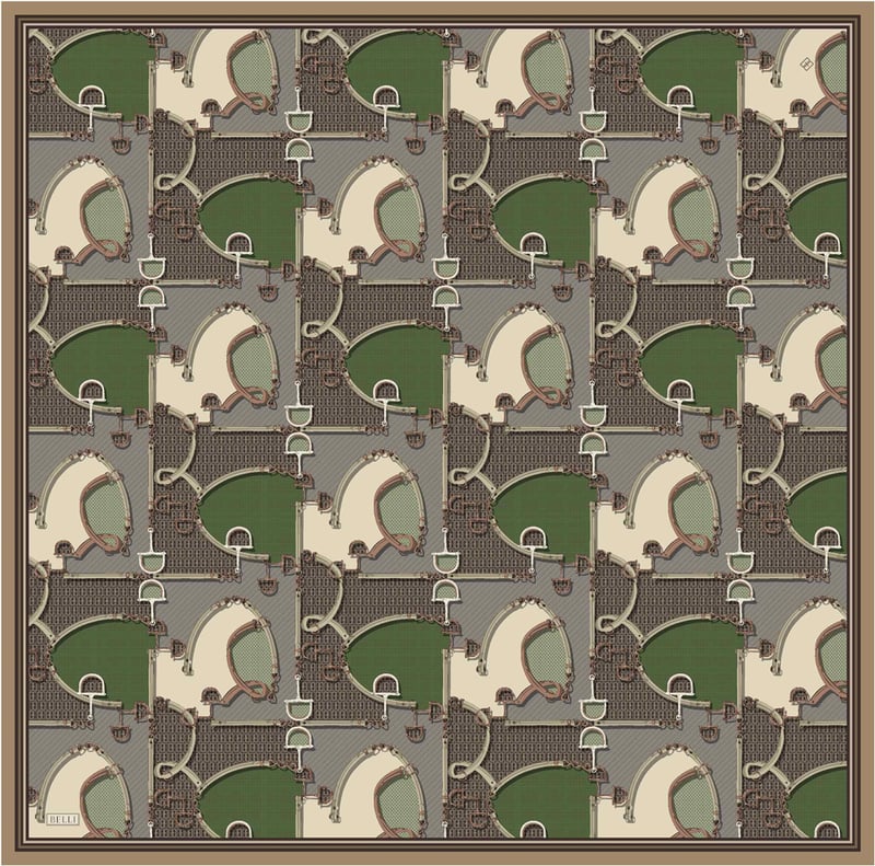 Yeşil Geometrik Desen %100 Twill İpek Eşarp 4400-06