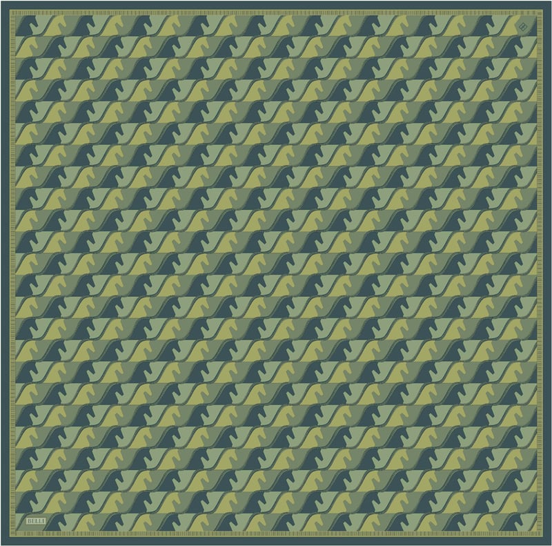 Yeşil Geometrik Desen %100 Twill İpek Eşarp 4406-56