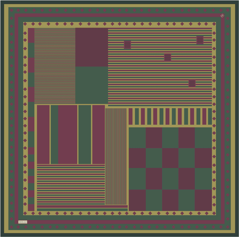 Yeşil Geometrik Desen %100 Twill İpek Eşarp 4401-33