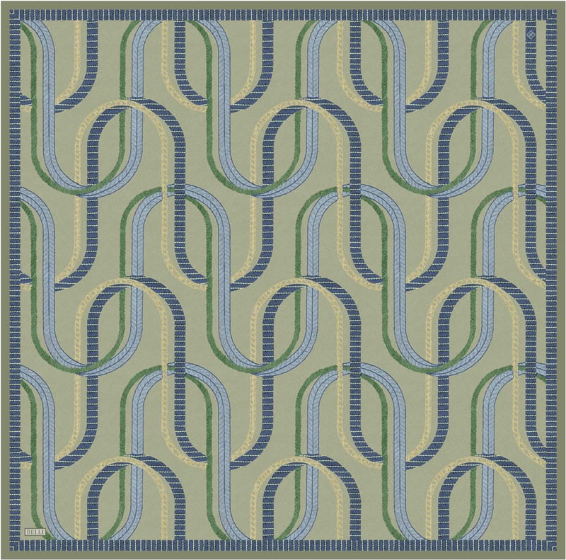 Yeşil Geometrik Desen %100 Twill İpek Eşarp 4424-81