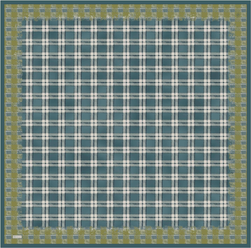 Yeşil Geometrik Desen %100 Twill İpek Eşarp 4421-80