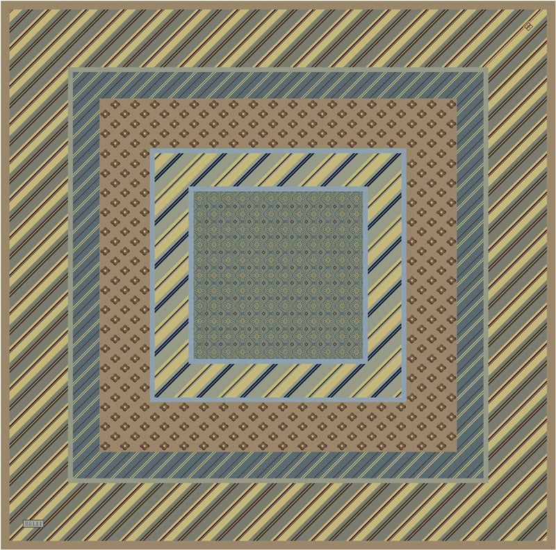 Yeşil Geometrik Desen %100 Twill İpek Eşarp 4423-02