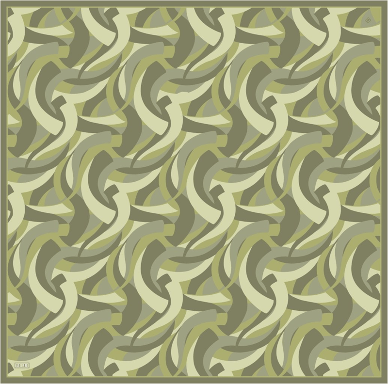 Yeşil Geometrik Desen %100 Twill İpek Eşarp 4327-86