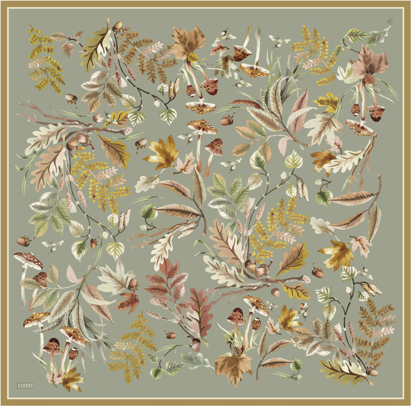 Yeşil Soyut Desen %100 Twill İpek Eşarp 4412-02