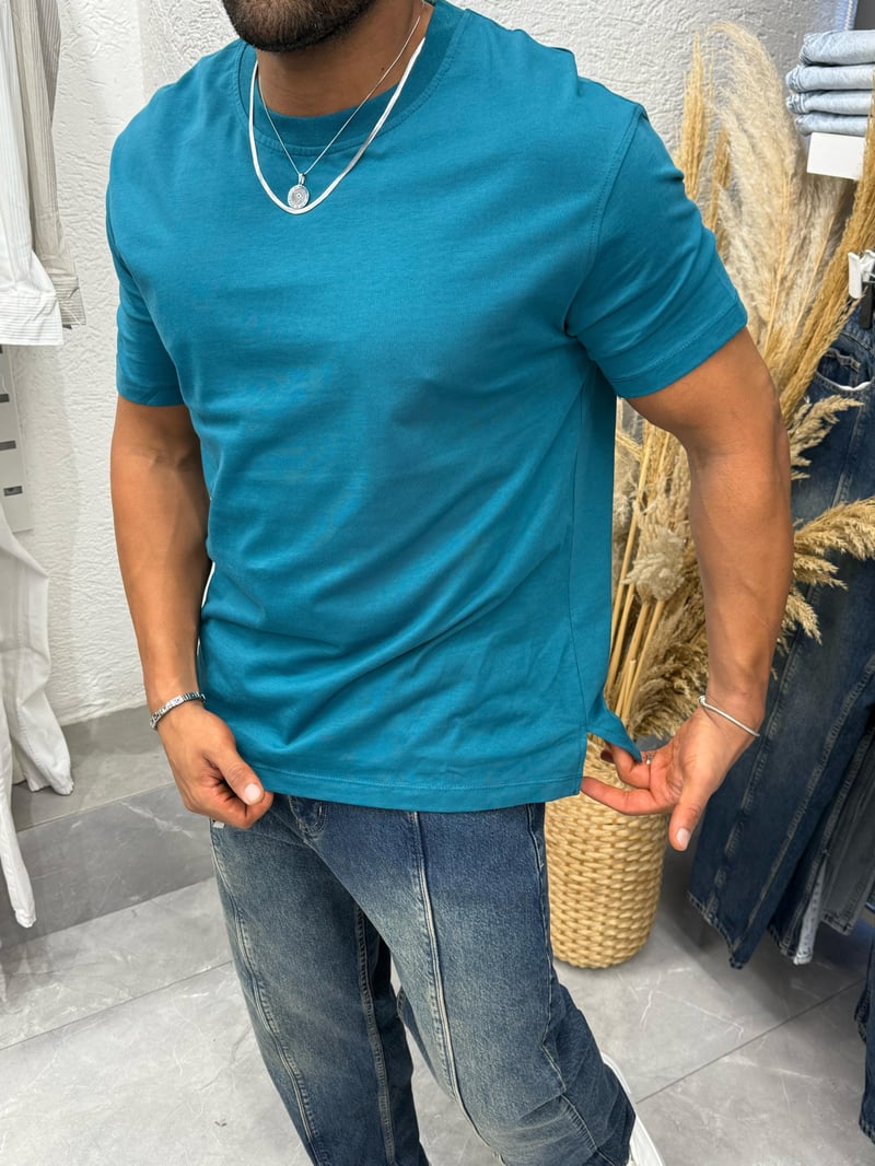 Black-Ant Basic Yırtmaçlı T-Shirt İndigo