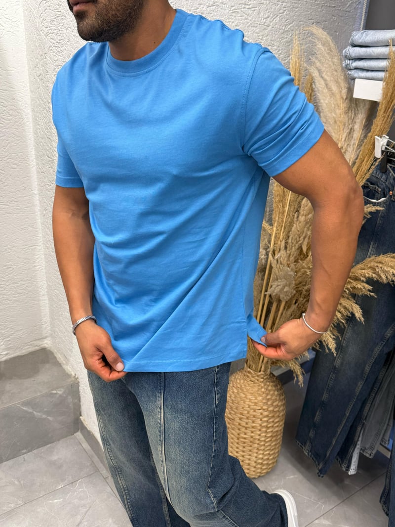 Black-Ant Basic Yırtmaçlı T-Shirt Saks