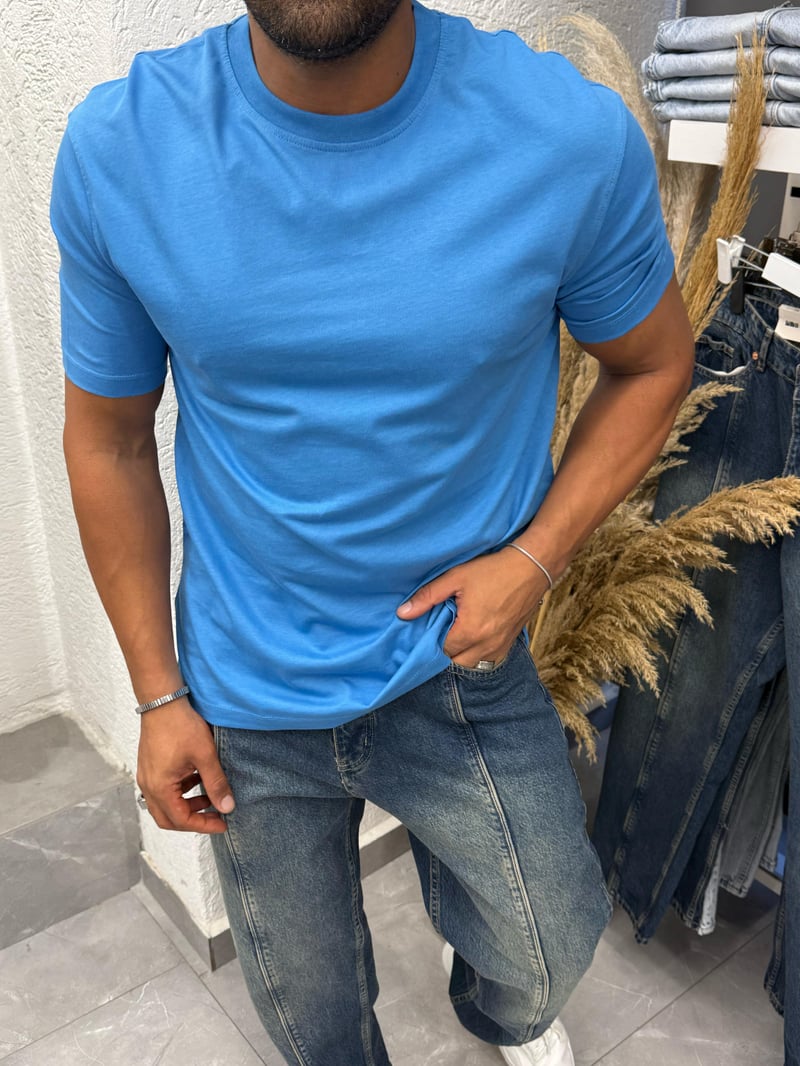 Black-Ant Basic Yırtmaçlı T-Shirt Saks