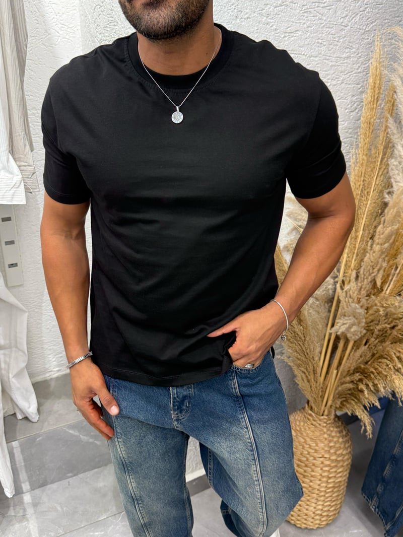 Black-Ant Basic Yırtmaçlı T-Shirt Siyah