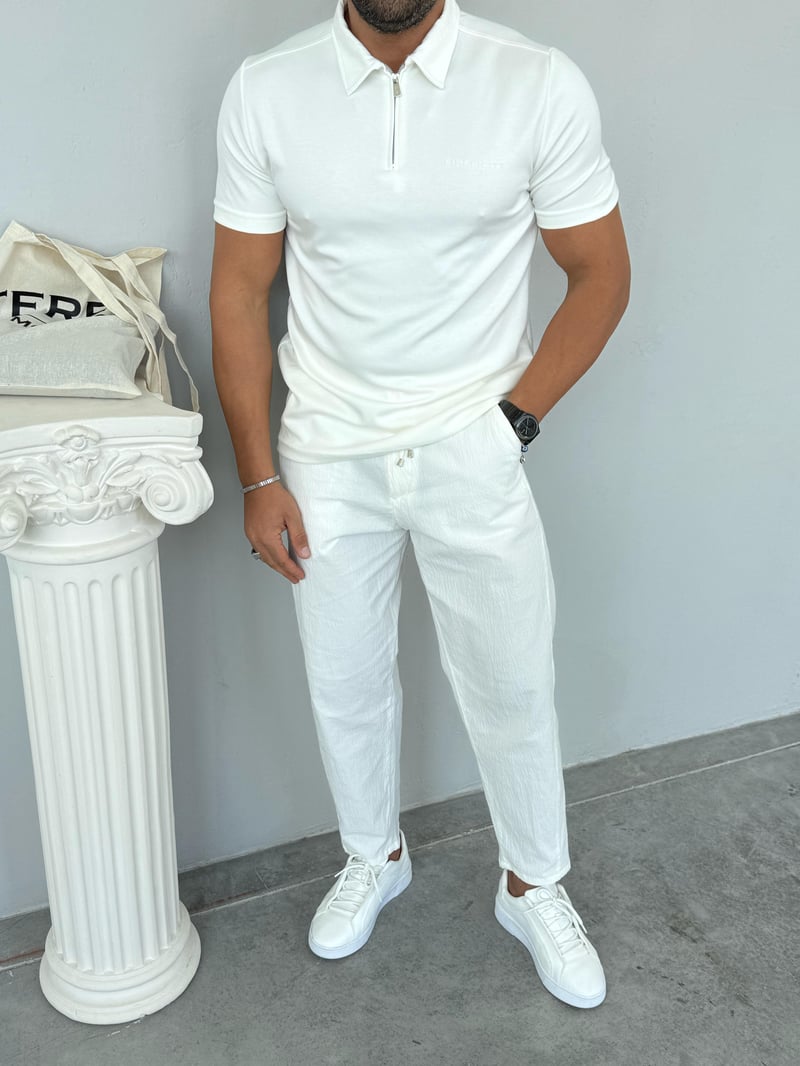 Deepoint Modal Fermuar Detay Tshirt Beyaz