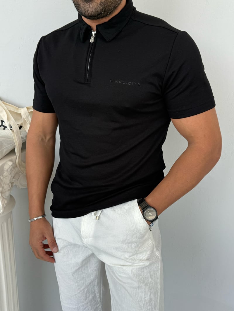 Deepoint Modal Fermuar Detay Tshirt Siyah