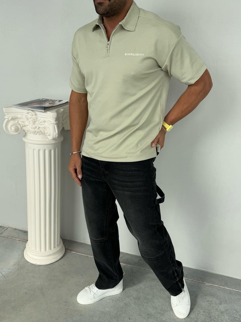 Deepoint Tshirt Yaka Fermuar Detay Haki