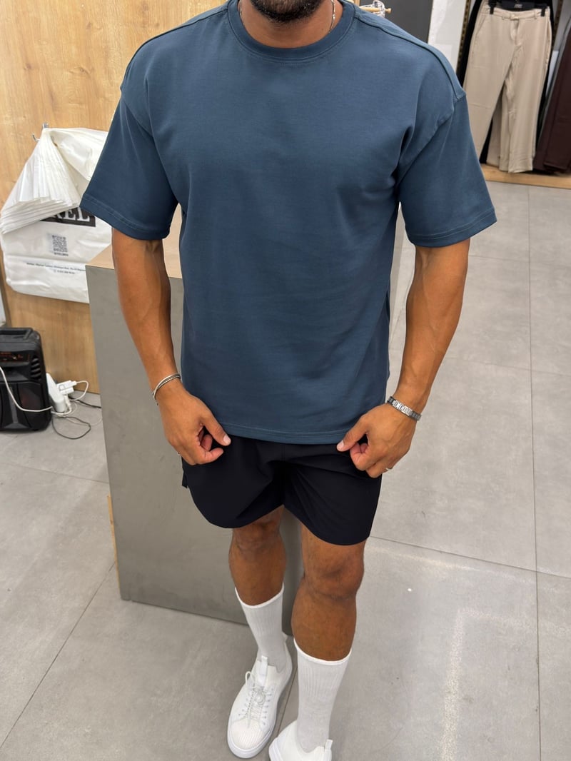 Ferel Double Face Yüksek Kalite Basic Tshirt İndigo