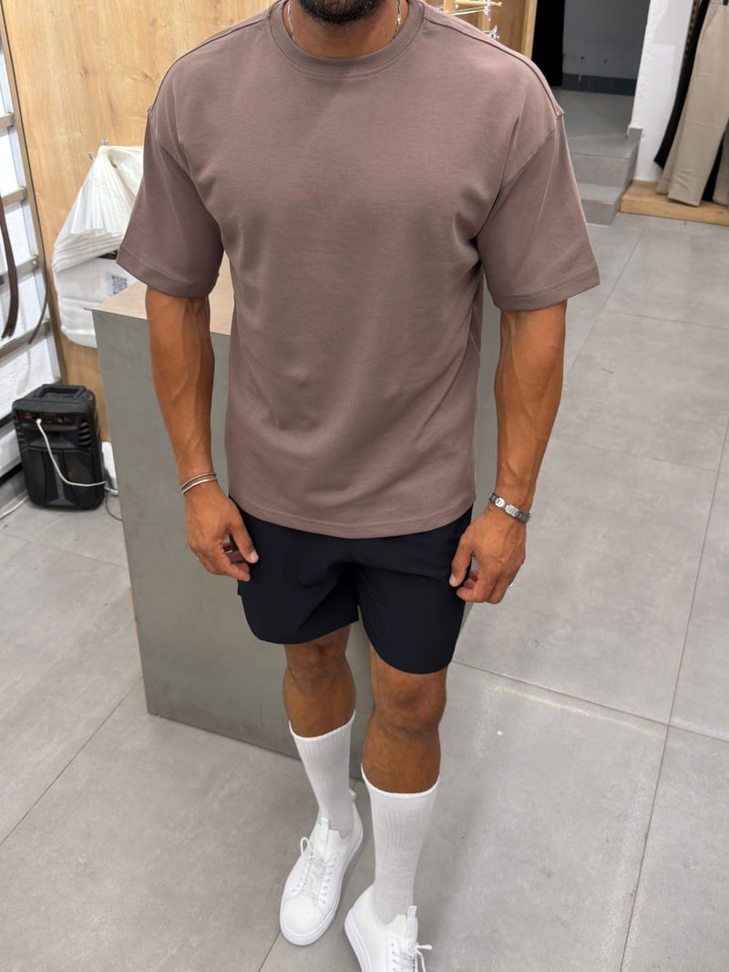 Ferel Double Face Yüksek Kalite Basic Tshirt Kahve