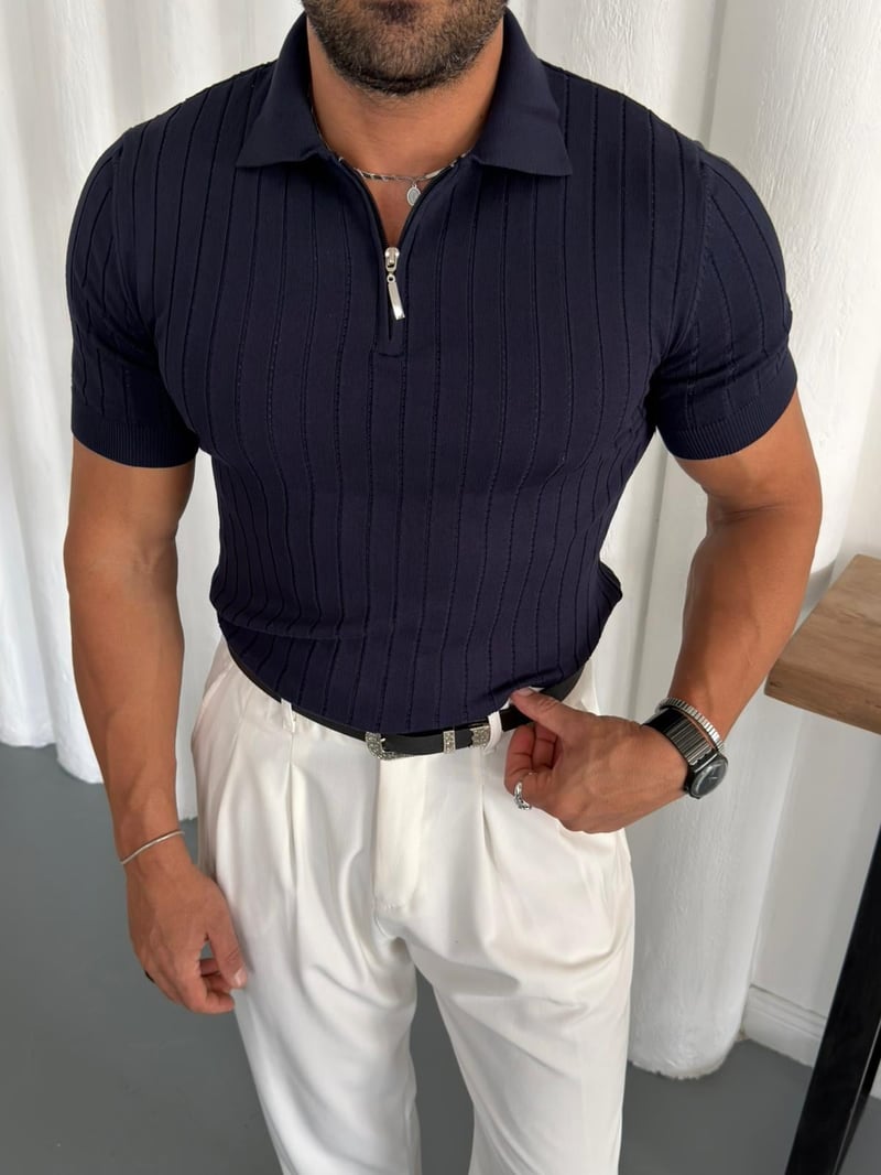 Ferel Fermuarlı Triko Tshirt Lacivert