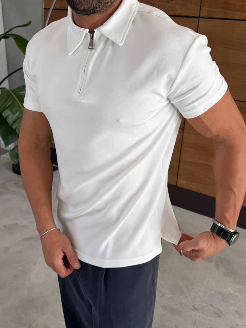 Ferel Modal Fermuar Detay Tshirt  Beyaz