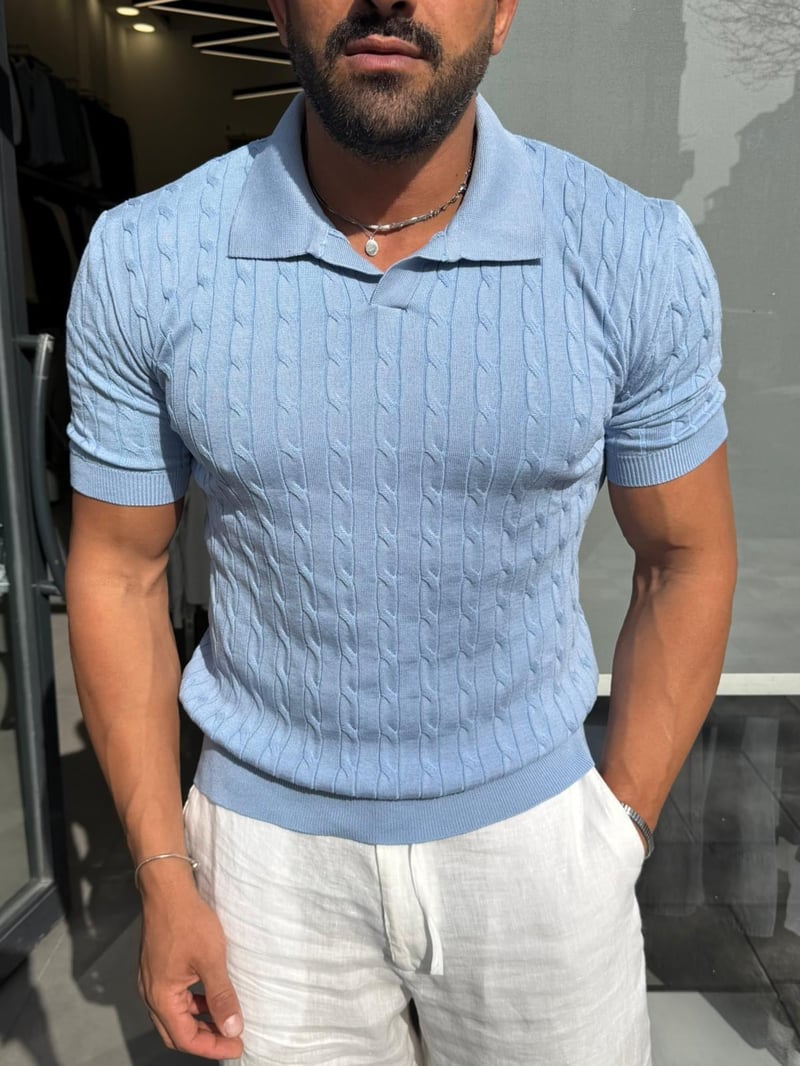 Ferel Örgü Desenli Triko Tshirt Bebe Mavi