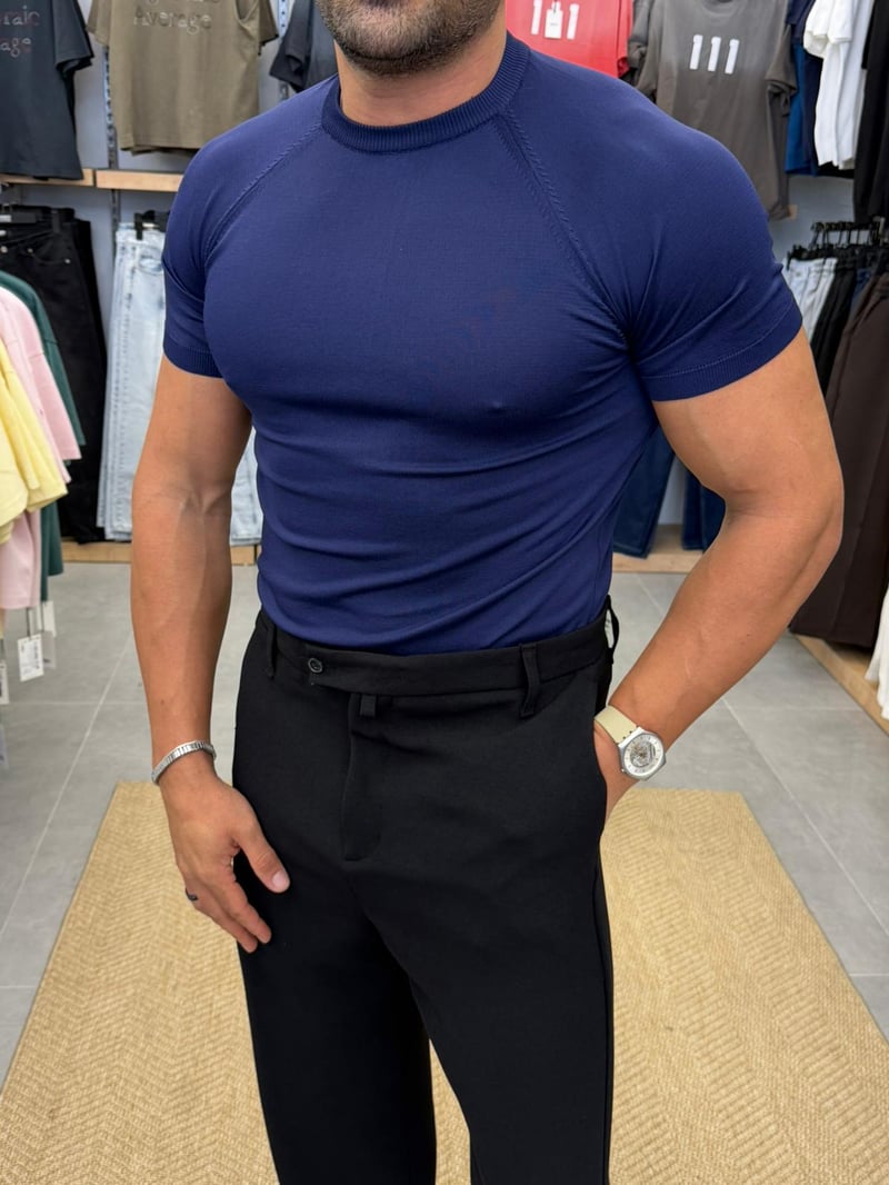 Ferel Reglan Kol Triko Tshirt Lacivert