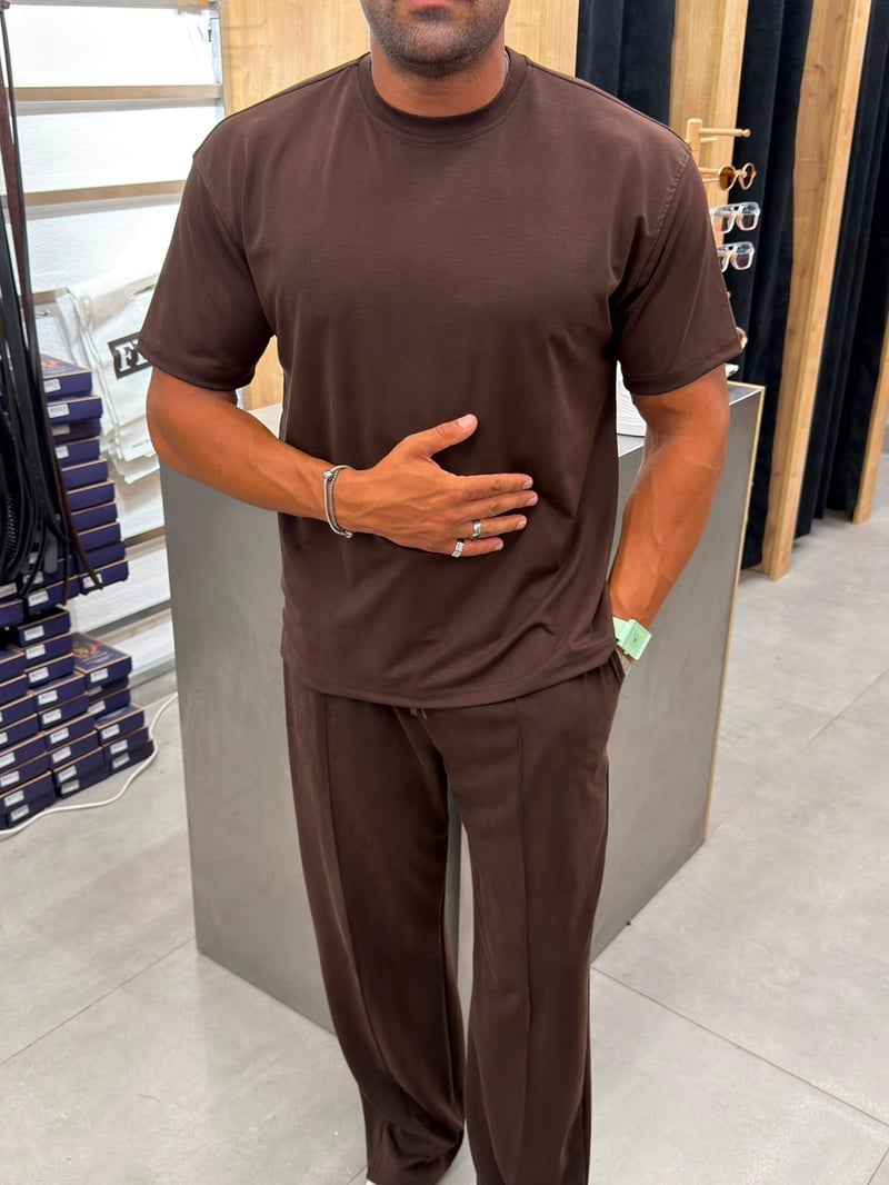 Ferel Yıkamalı Modal Kumaş Oversize Tshirt Kahve