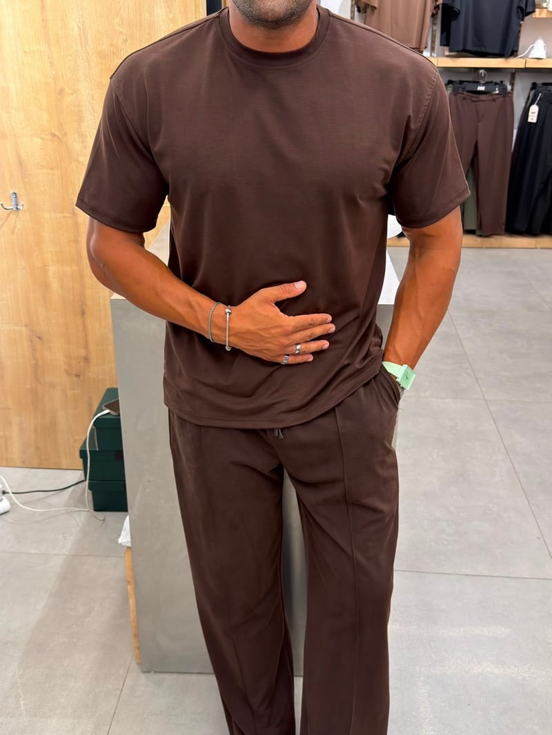 Ferel Yıkamalı Modal Kumaş Oversize Tshirt Kahve