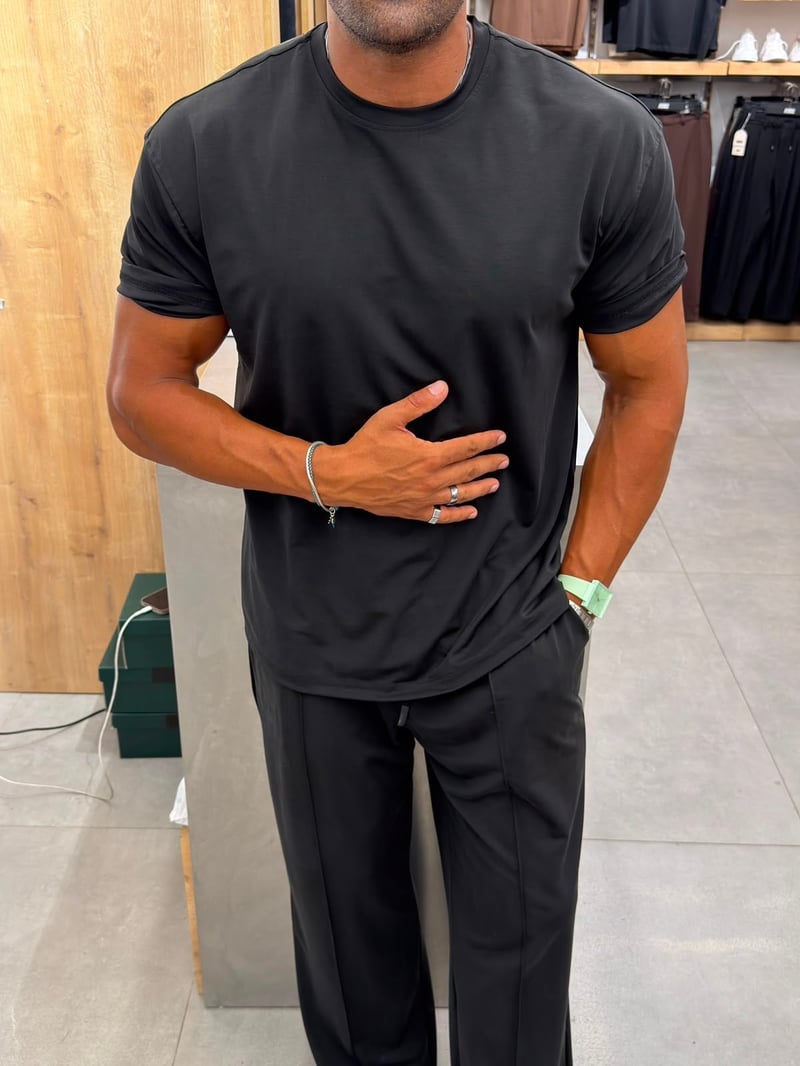 Ferel Yıkamalı Modal Kumaş Oversize Tshirt Siyah