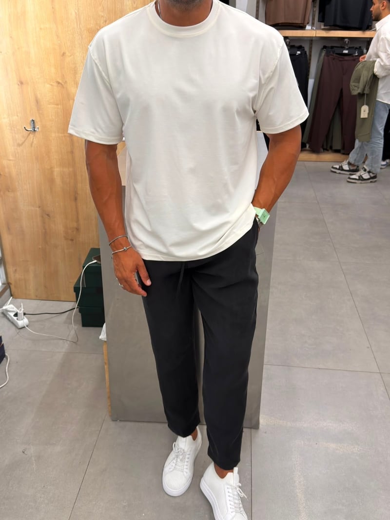 Ferel Yıkamalı Modal Kumaş Oversize Tshirt Beyaz