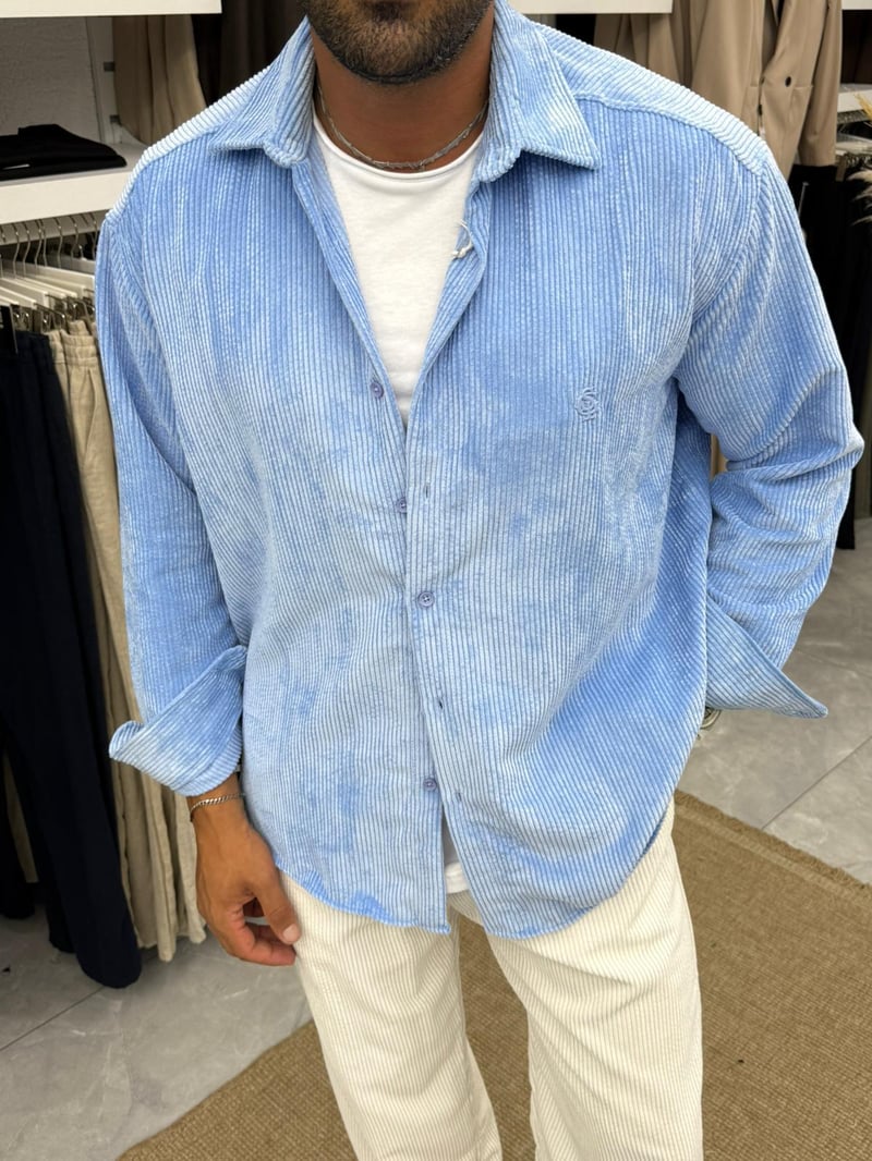 Giesto Kadife Gömlek Açık Mavi