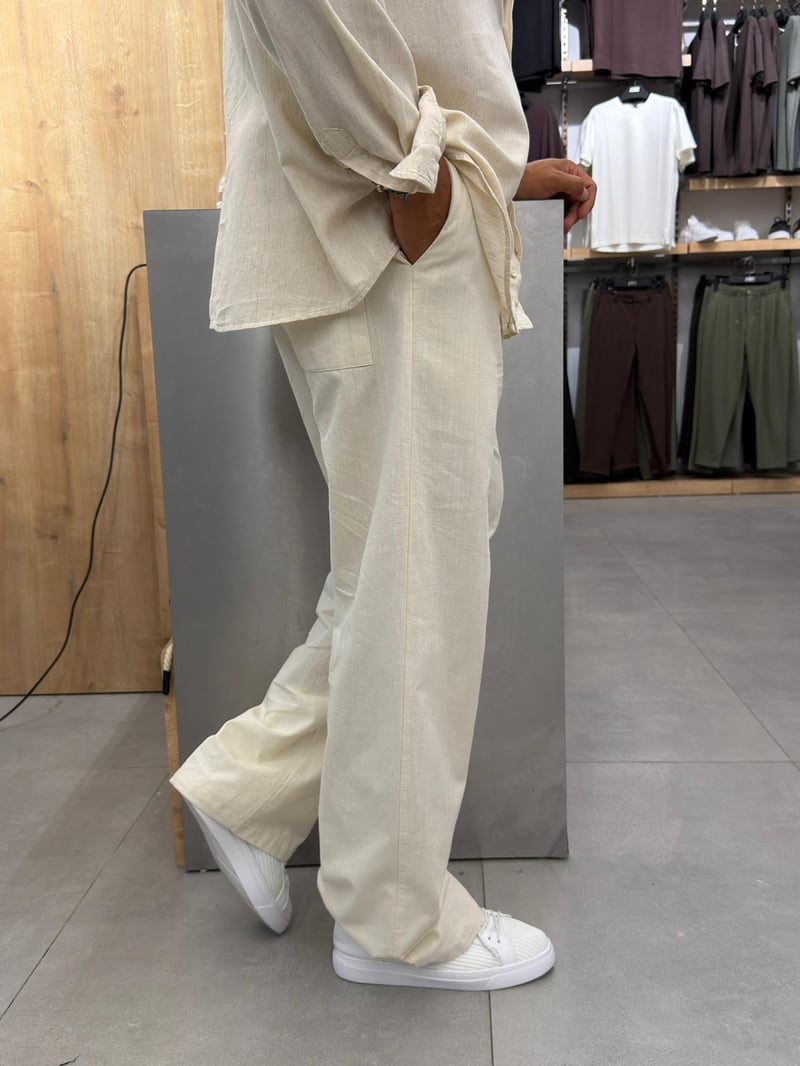 Giesto Keten Pantolon Bej