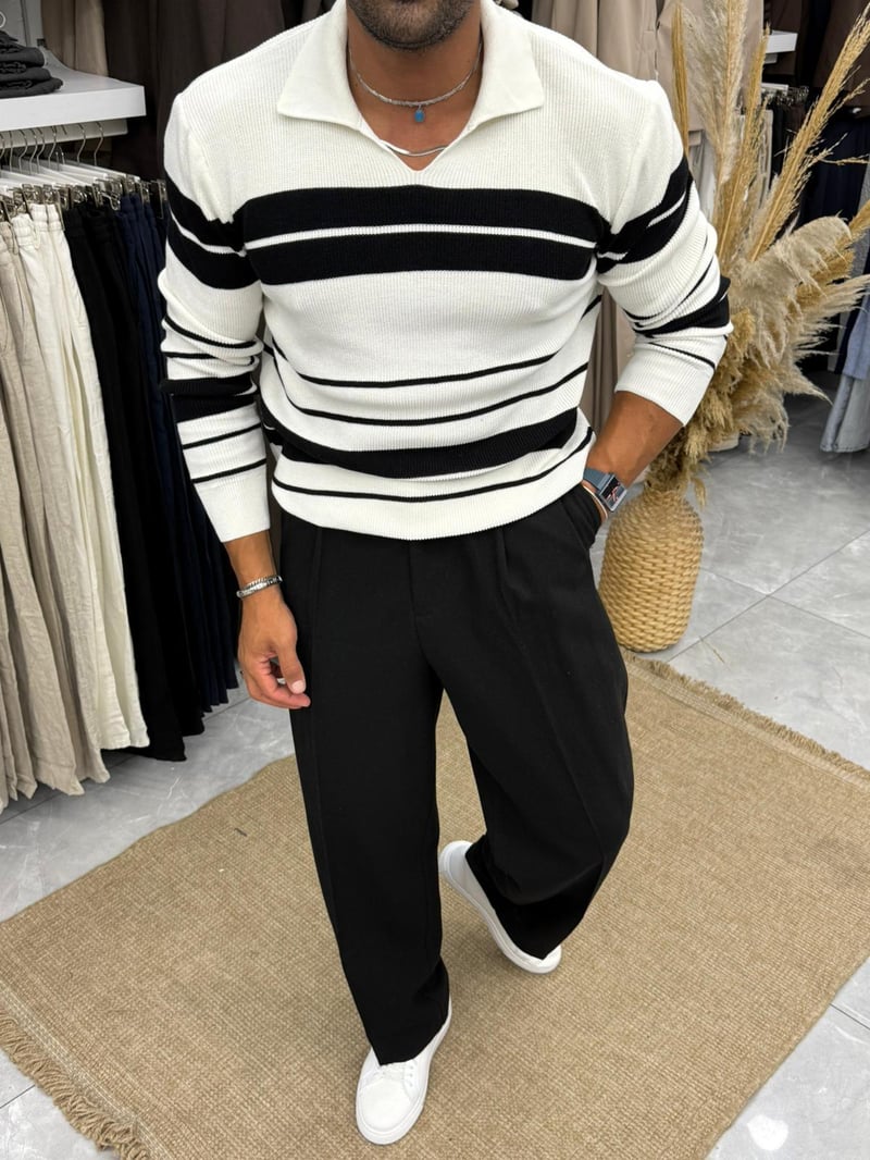 Marrakech Çizgili Triko Beyaz