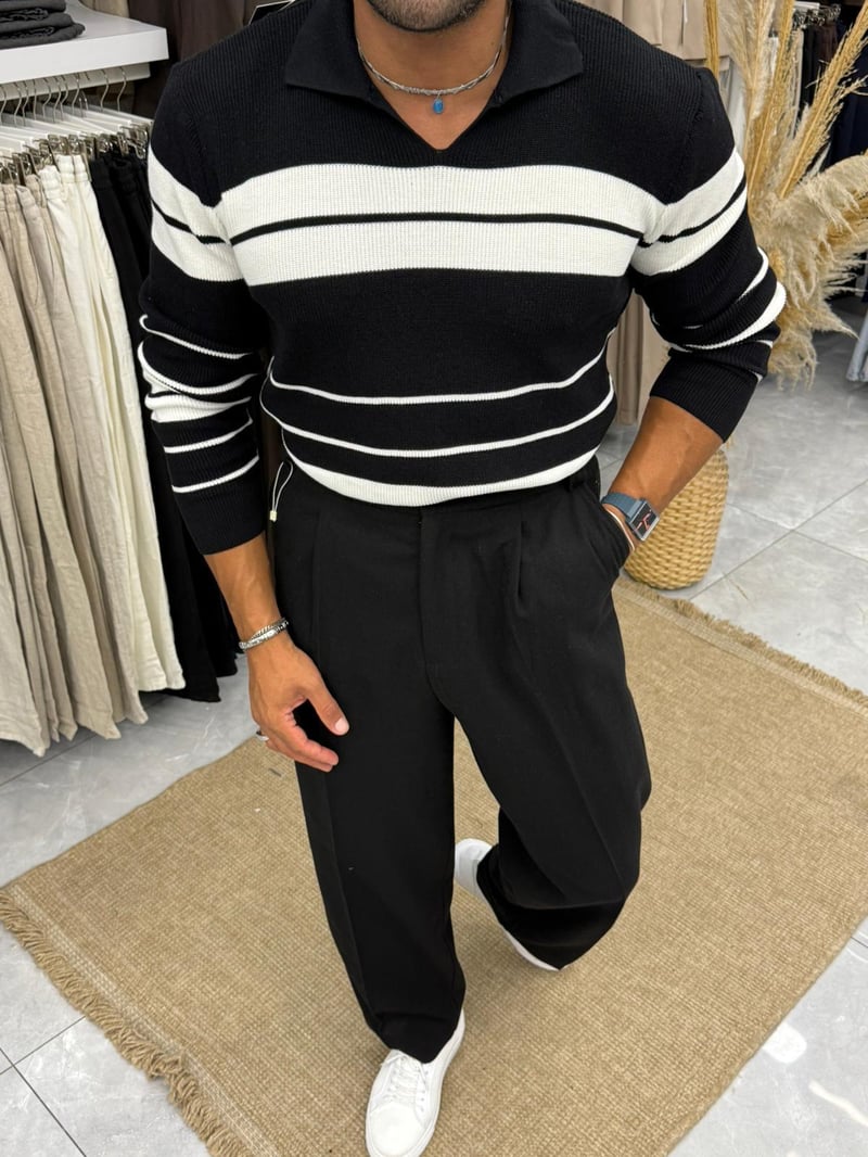 Marrakech Çizgili Triko Siyah