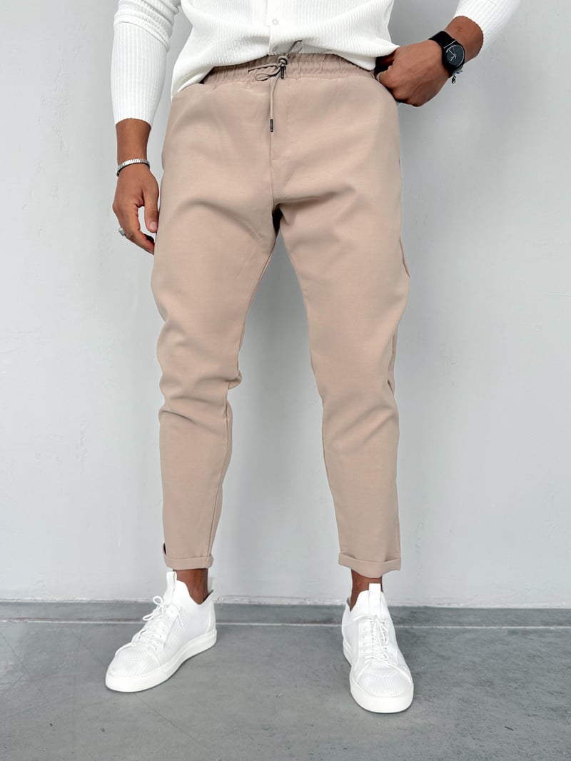 Marrakech Double Paça Hürrem Kumaş Kumaş Pantolon Bej