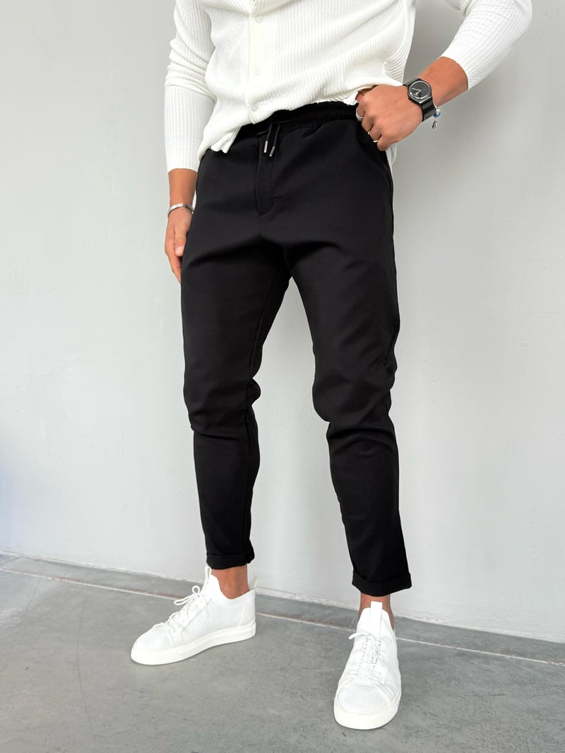 Marrakech Double Paça Hürrem Kumaş Kumaş Pantolon Siyah