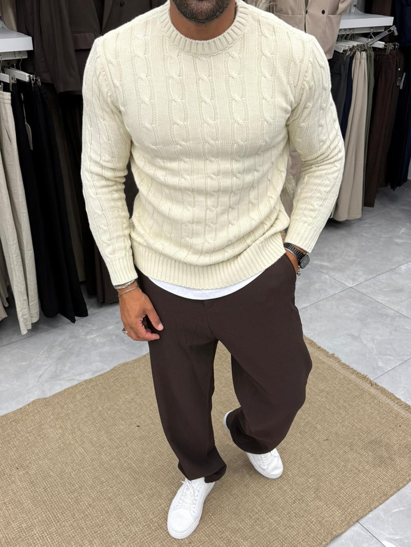 Marrakech Saç Örgü Kazak Krem