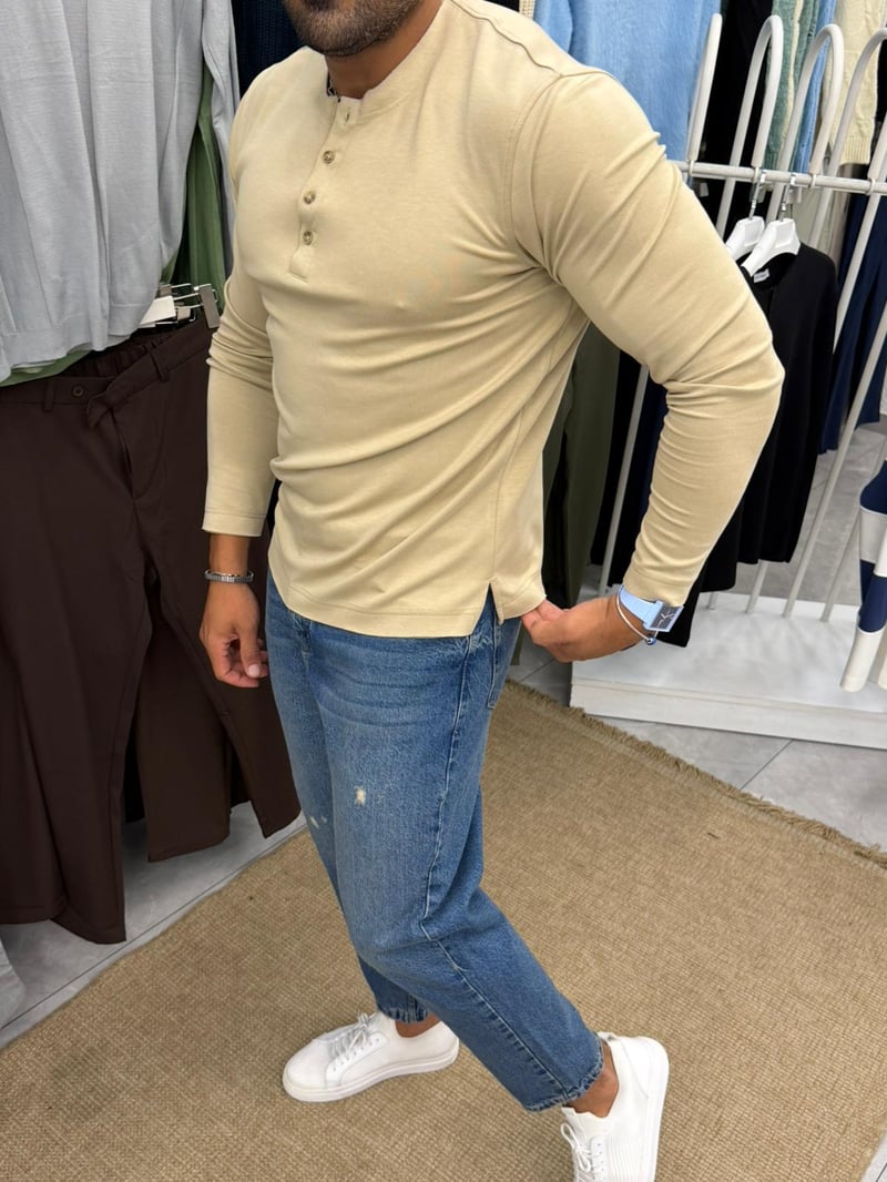 Modal Düğme Detay Sweat Bej