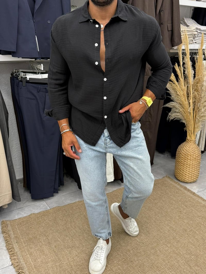 Müslin Kumaş Gömlek Siyah