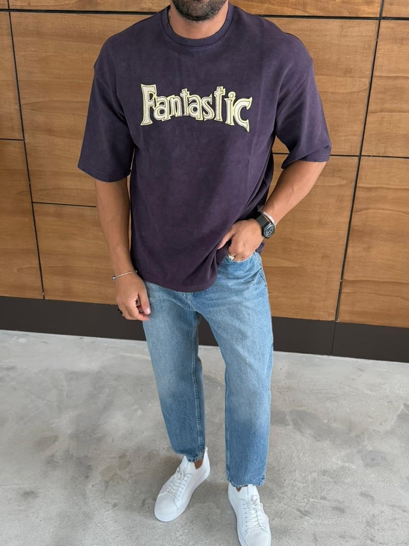 Nakış Detay Yıkamalı Tshirt Mor