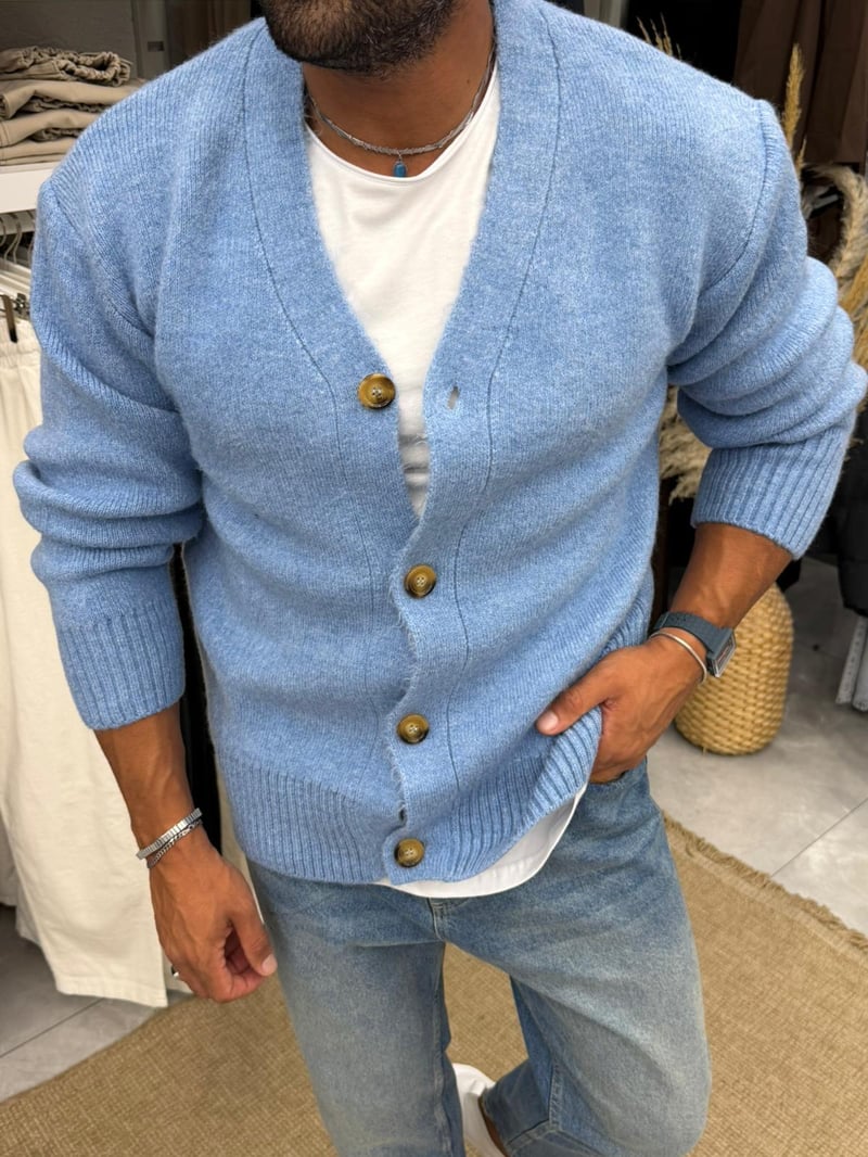 Saç Örgü Hırka Mavi