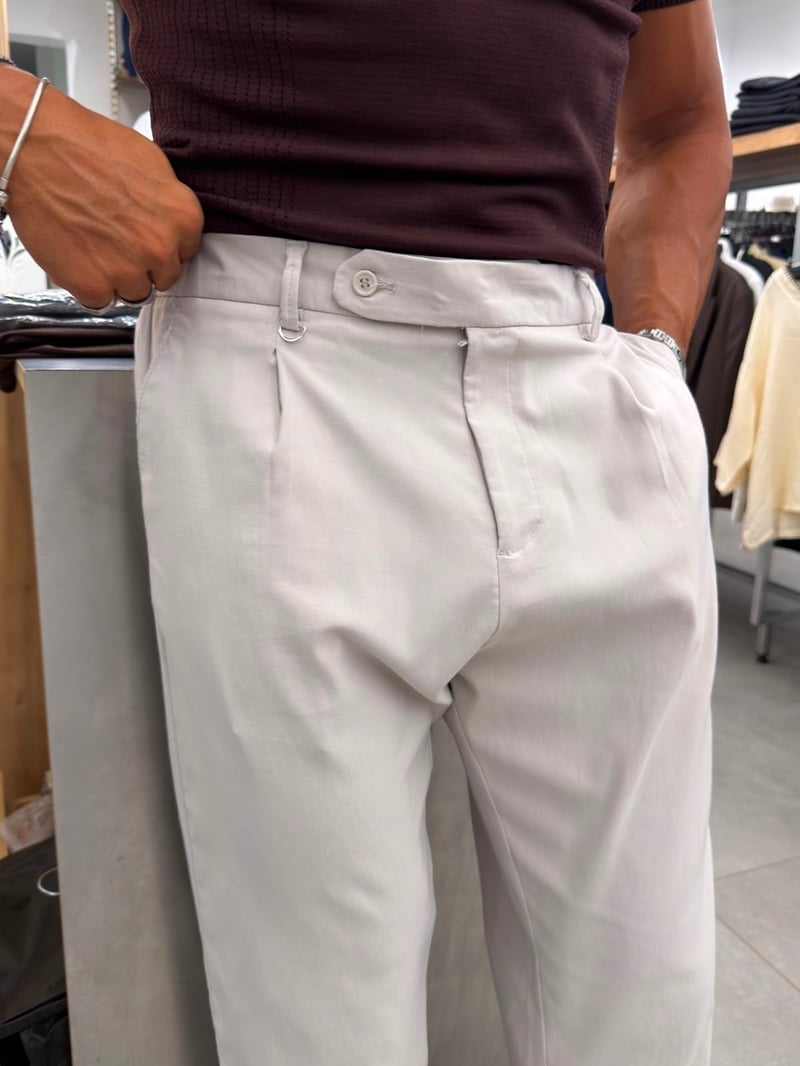Tek Pile Detaylı Kumaş Pantolon Taş