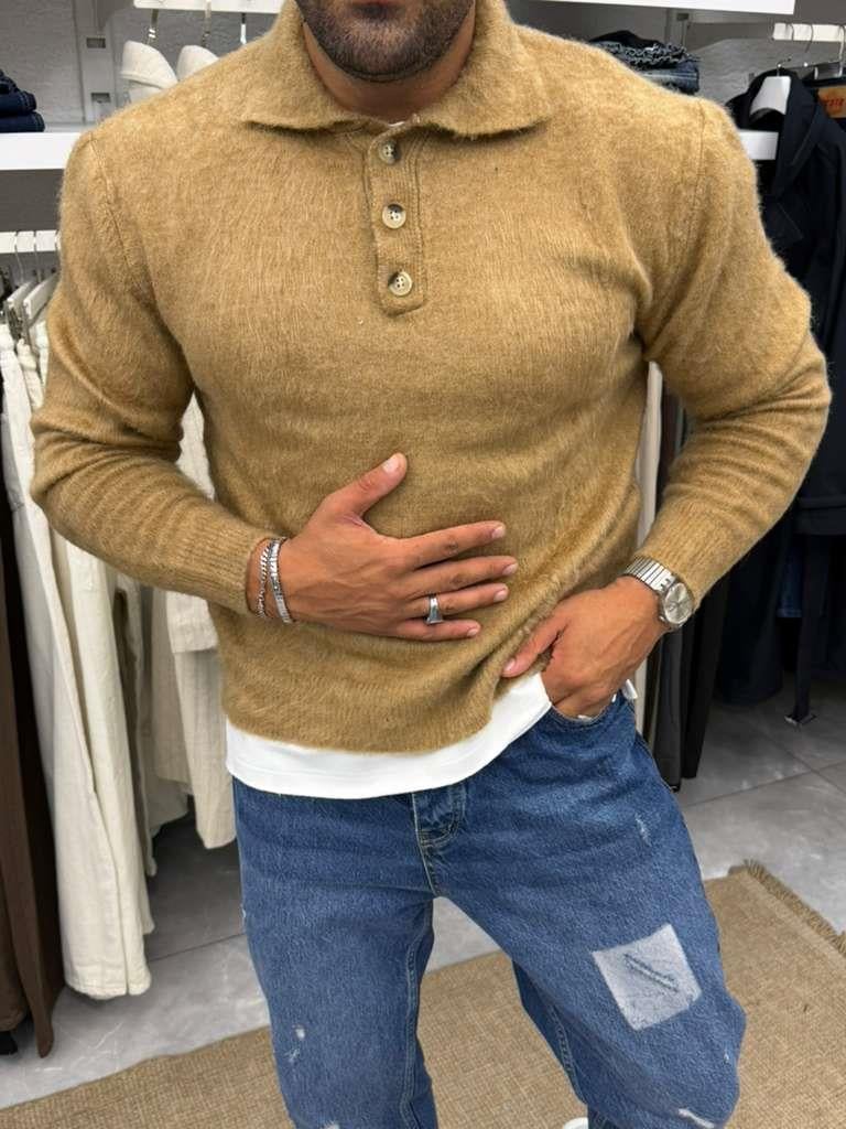 Vamos Düğmeli Kazak Camel