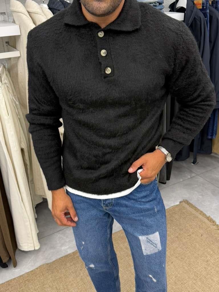 Vamos Düğmeli Kazak Siyah