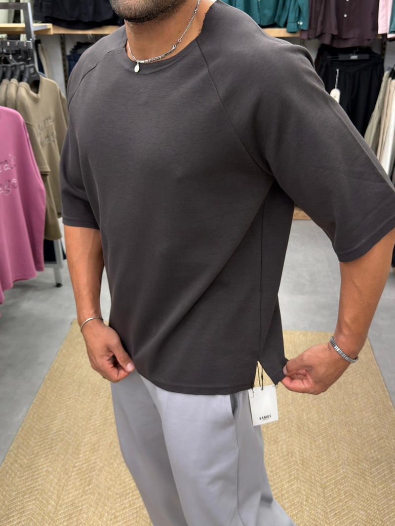 Vamos Oversize Reglan Kol Tshirt Kahve