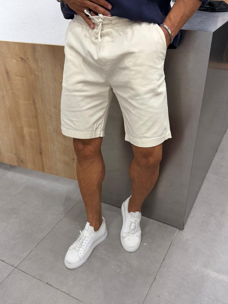 We11 Gabardin Yıkamalı Şort Bej
