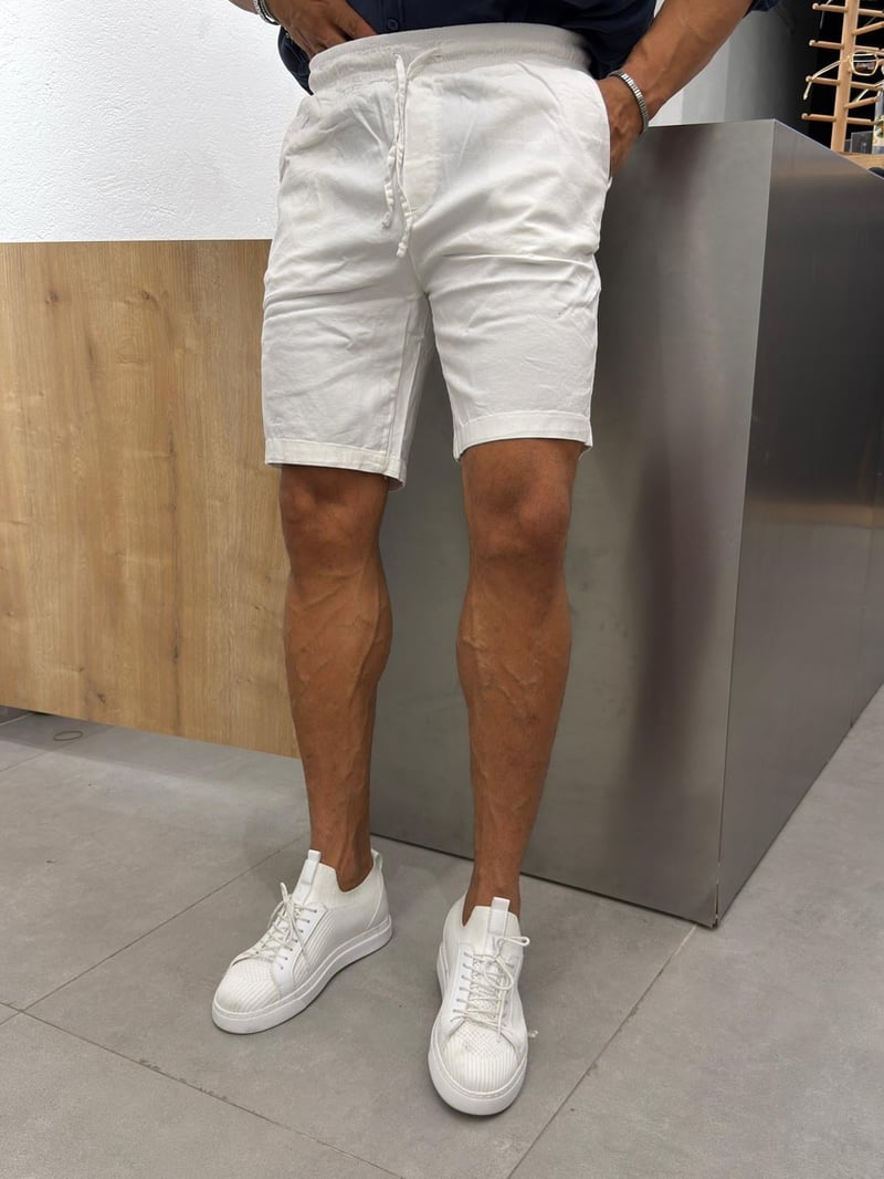 We11 Gabardin Yıkamalı Şort Beyaz