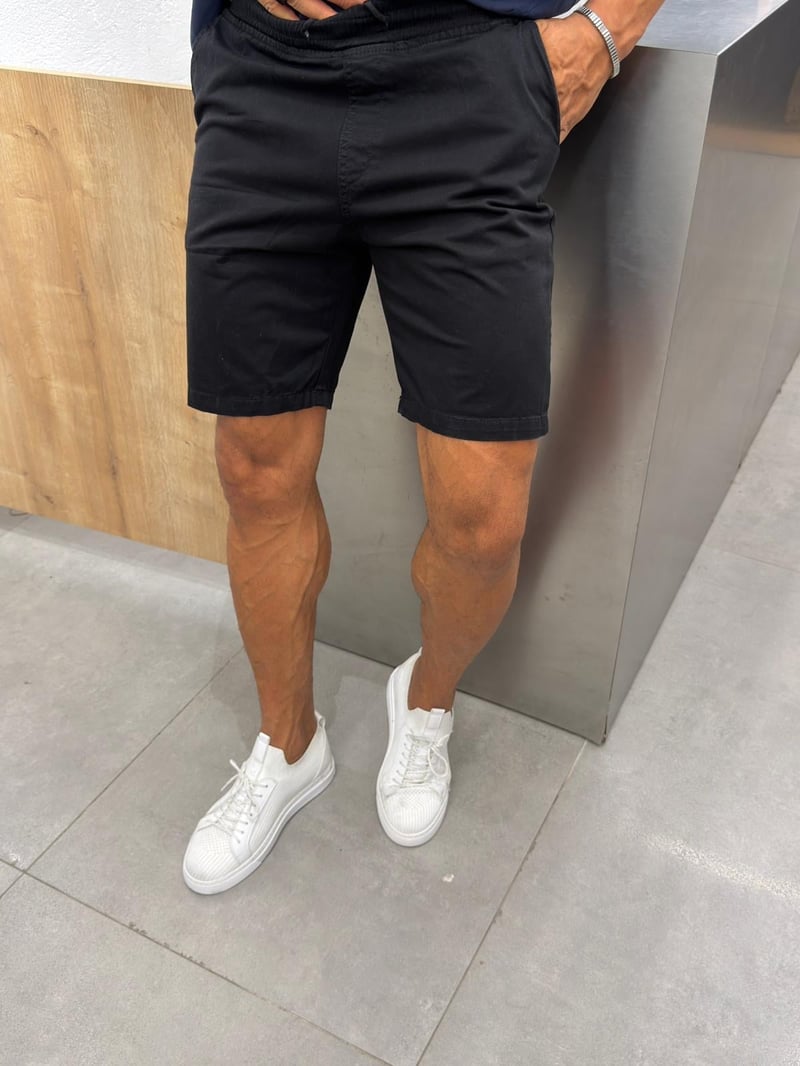 We11 Gabardin Yıkamalı Şort Siyah