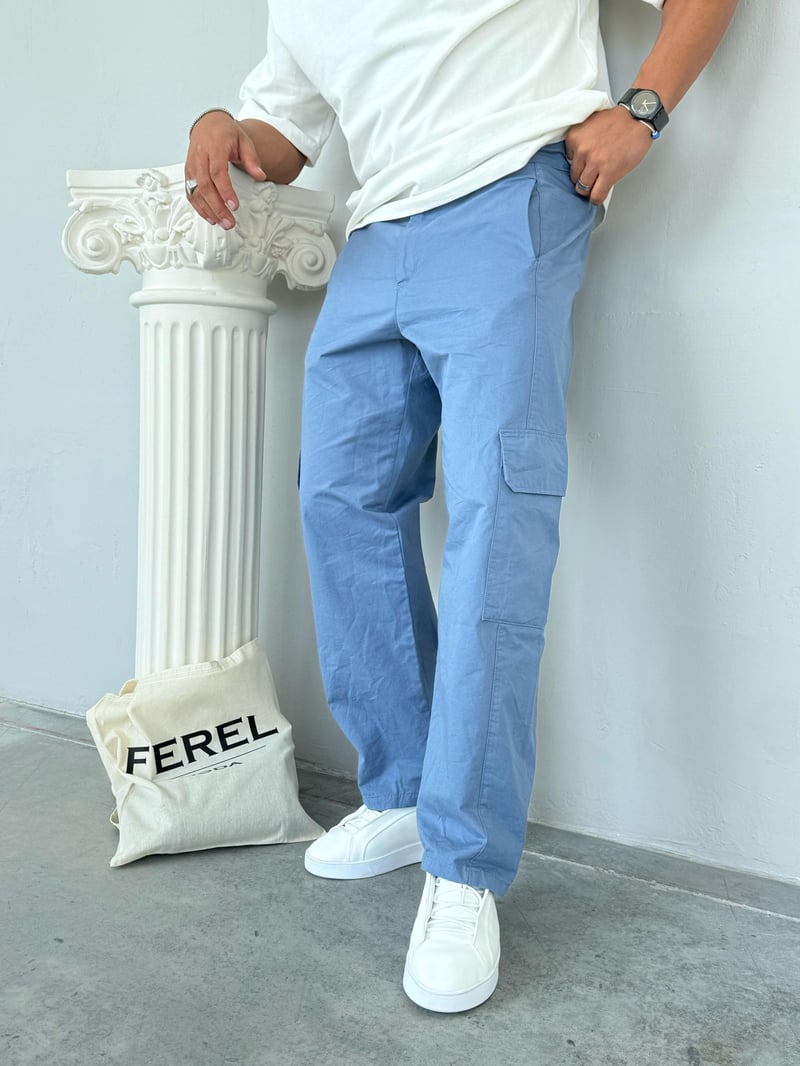 Yep Gabardin Kargo Pantolon Mavi