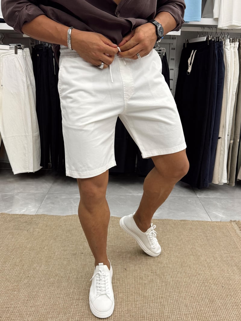 Yep Gabardin Şort Beyaz