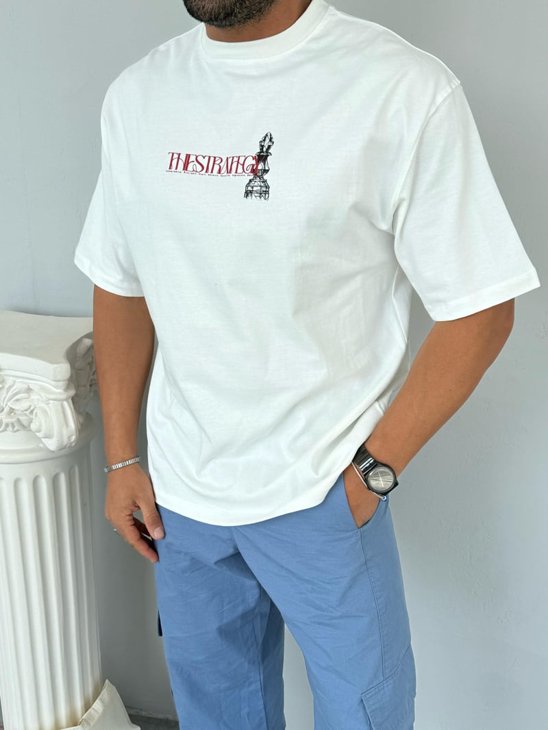 Yep Premium Nakış Baskı Detay Tshirt Beyaz